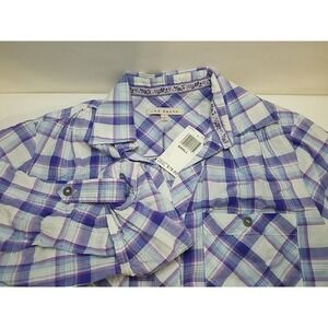 Red Haute Womens Purple Plaid Button Up Roll Tab 3/4 Sleeve Top Small DH8758‎